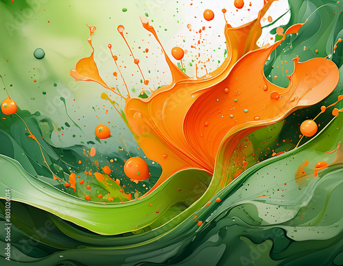 abstract watercolor green orange paint splash background painted texture backdrop wallpaper (ID: 803026014)