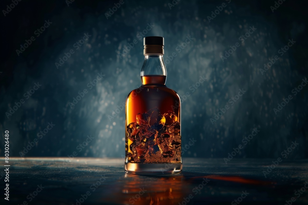 Elegant Whiskey Bottle on Moody Dark Background with Dramatic Lighting Elegant Whiskey Bottle on Moody Dark Background with Dramatic Lighting
