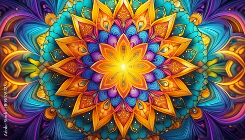 Kaleidoscope patterns with intense, bright colors forming intricate mandalas, perfect 
