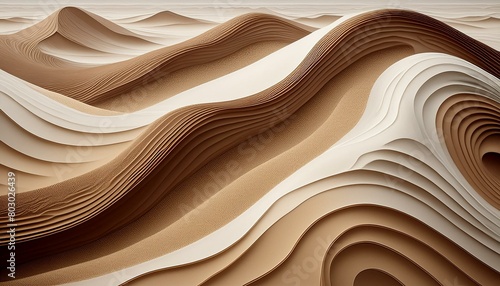  Layered sand art with fine grains in contrasting colors of sandy beige, deep brown,