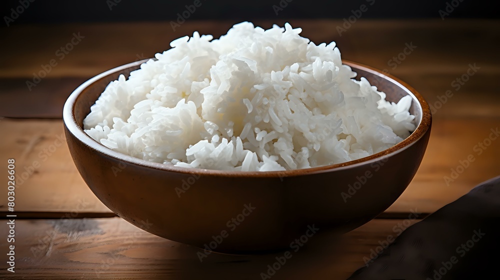 Rice Bowl: Classic Asian Dish, Simple Breakfast, Black Background Rice Bowl: Classic Asian Dish, Simple Breakfast, Black Background
