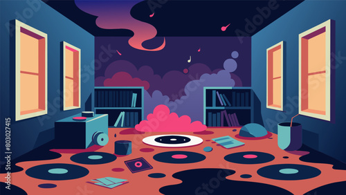 The smell of musty vinyl and faint hints of coffee fill the air. Vector illustration photo