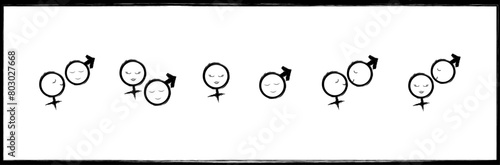 set stylized icons gender, female, male,gender relations