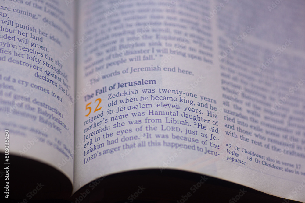 A close up shot of a christian bible scripture The fall of Jerusalem A close up shot of a christian bible scripture The fall of Jerusalem