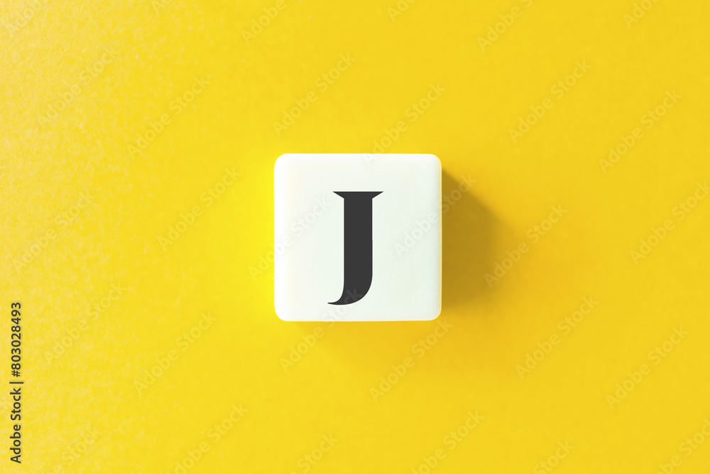 Capital Letter J. Text on Block Letter Tiles against Yellow Background. Capital Letter J. Text on Block Letter Tiles against Yellow Background.