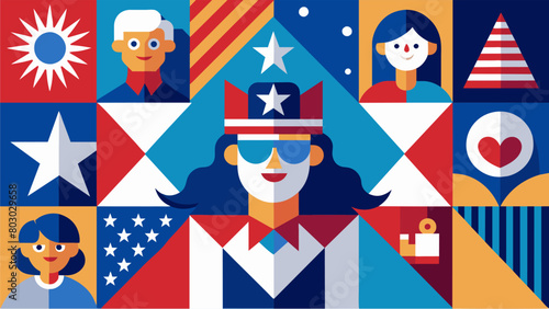A display of creativity and expression as individuals contribute their own unique style and flair to the stars and stripes mosaic.. Vector illustration