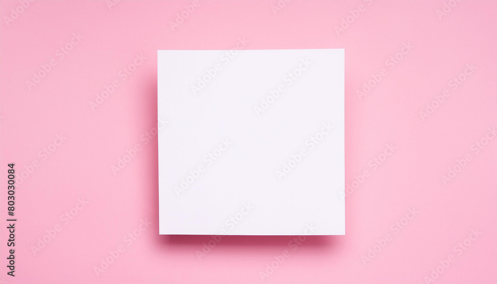 Mock-up of white blank card sheet of paper on bright pink surface. Postcard template. Top view Mock-up of white blank card sheet of paper on bright pink surface. Postcard template. Top view