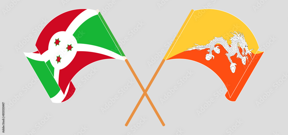 Crossed and waving flags of Burundi and Bhutan Crossed and waving flags of Burundi and Bhutan