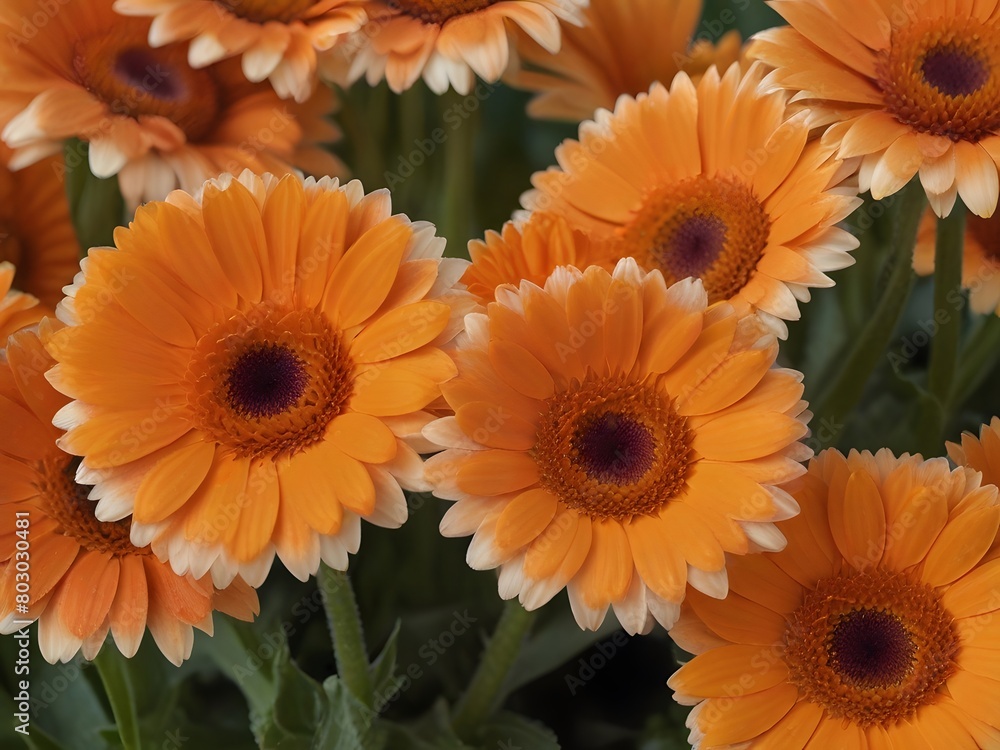 Orange gerbera daisy flowers in a flowerbed in spring generated by ai Orange gerbera daisy flowers in a flowerbed in spring generated by ai