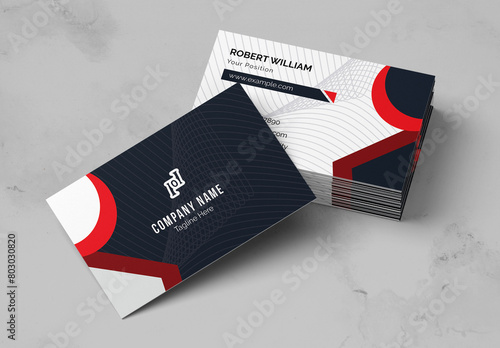 Red & Blue Corporate Business Card Layout (ID: 803030820)