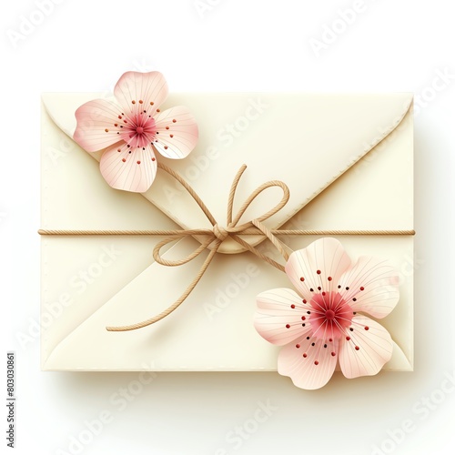 Mother's Day envelope sealed and delicate flowers on a white background photo