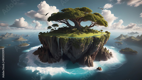 Extremely ultra-realistic photorealistic 3D, professional photography, natural lighting, volumetric lighting maximalist photo-illustration in 8K resolution, detailed, elegant an inverted flying island photo