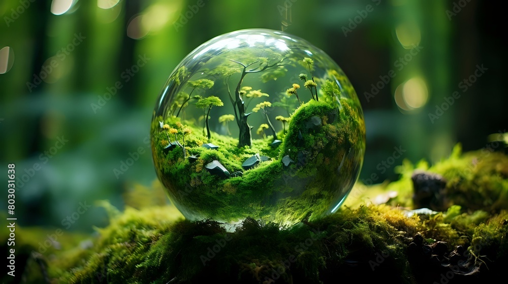 Forest Globe with Sunlight Held in Glasses for Ecology Awareness Forest Globe with Sunlight Held in Glasses for Ecology Awareness