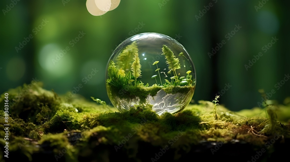 Forest Globe with Sunlight Held in Glasses for Ecology Awareness Forest Globe with Sunlight Held in Glasses for Ecology Awareness