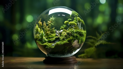 Forest Globe with Sunlight Held in Glasses for Ecology Awareness