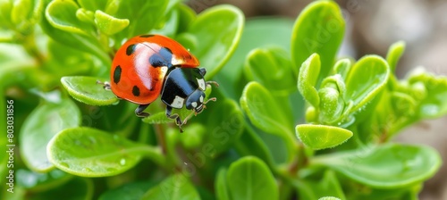 Vivid red ladybug pollinating a flower in a vibrant spring scene, nature s pollination process © Andrei
