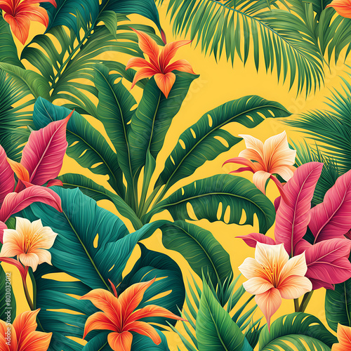 Seamless pattern with tropical flowers