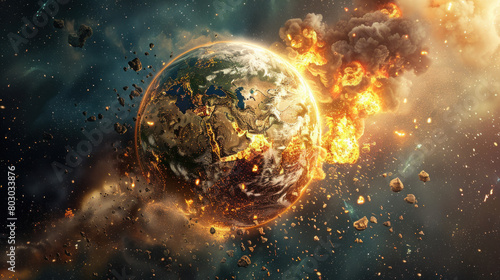 Burning planet - symbol of Apocalypse, nuclear conflict, catastrophic space event