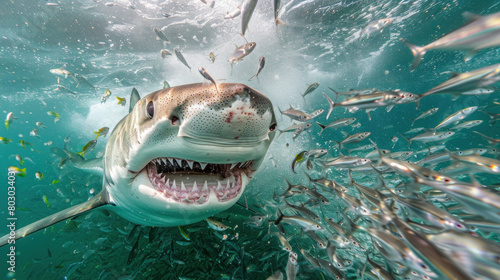 Huge shark praying on small fish