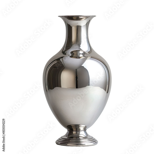 front view of nickel plated angular vase, studio lighting, sharp focus, isolated on a white transparent background