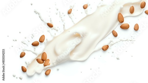 Vegan Milk Splash  Almonds Isolated  Transparent or White Background  Dairy-Free