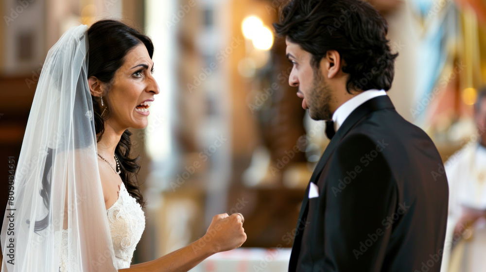 Bride and groom are mad at each other and accusing of cheating during wedding ceremony Bride and groom are mad at each other and accusing of cheating during wedding ceremony