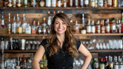 Young happy female bartender