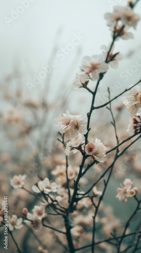 Serene Spring Blossoms on Misty Morning — Delicate Floral Wallpaper