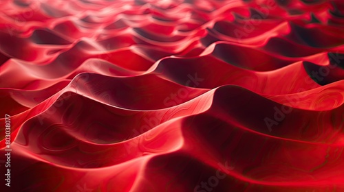 Three dimensional render of red wavy pattern. Red waves abstract background texture
