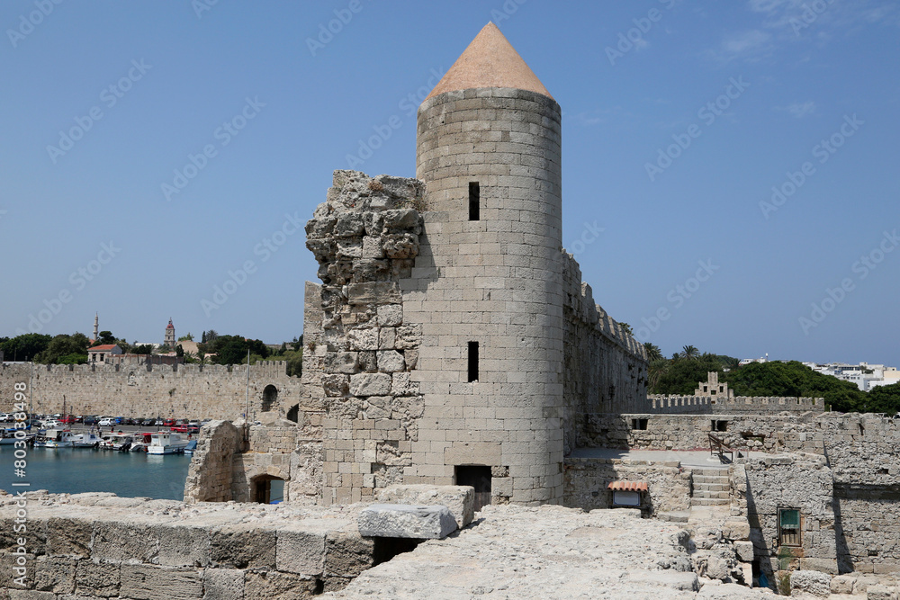 Symbol of Rhodes, Famous castle of Templar knights at Rhodes island, Greece