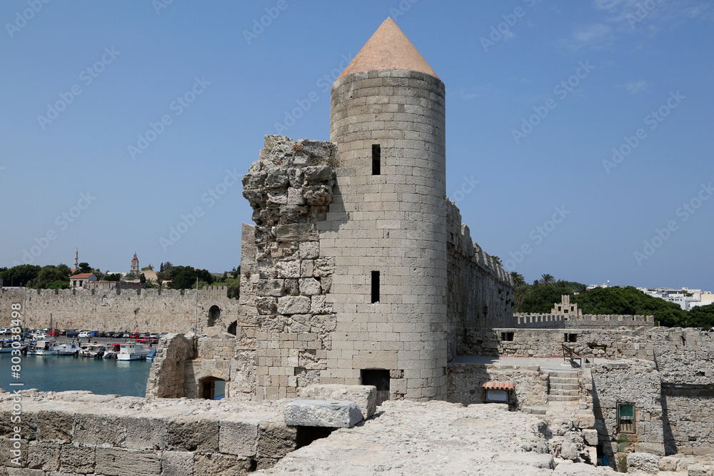 Symbol of Rhodes, Famous castle of Templar knights at Rhodes island, Greece Symbol of Rhodes, Famous castle of Templar knights at Rhodes island, Greece