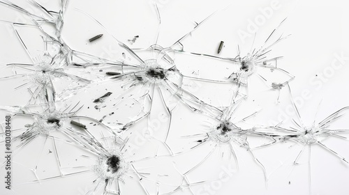 Broken Glass Texture  A Captivating Abstract Pattern of Cracks and Bullet Marks on a White Background - Perfect for Conceptual Designs and Creative Projects.