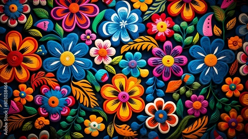 Colorful Textile Heritage  Woven Flowers in Traditional Latin Hispanic Fabric
