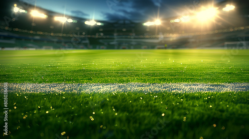 Grass ground of football stadium at night  shallow depth of field