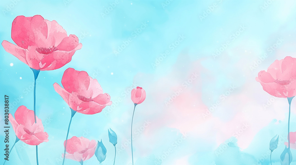 Aesthetic background with watercolor painting flowers for text