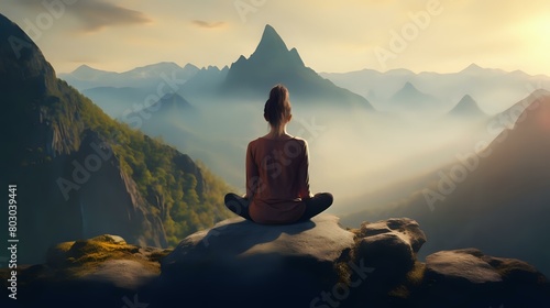 Standing in Peace: Woman Finds Relaxation in Mountain Meditation Yoga
