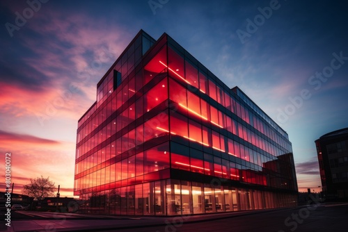 A Stunning Shot of the Ruby Red Legal Department Building at Sunset, Reflecting the Warm Glow of the Setting Sun © aicandy
