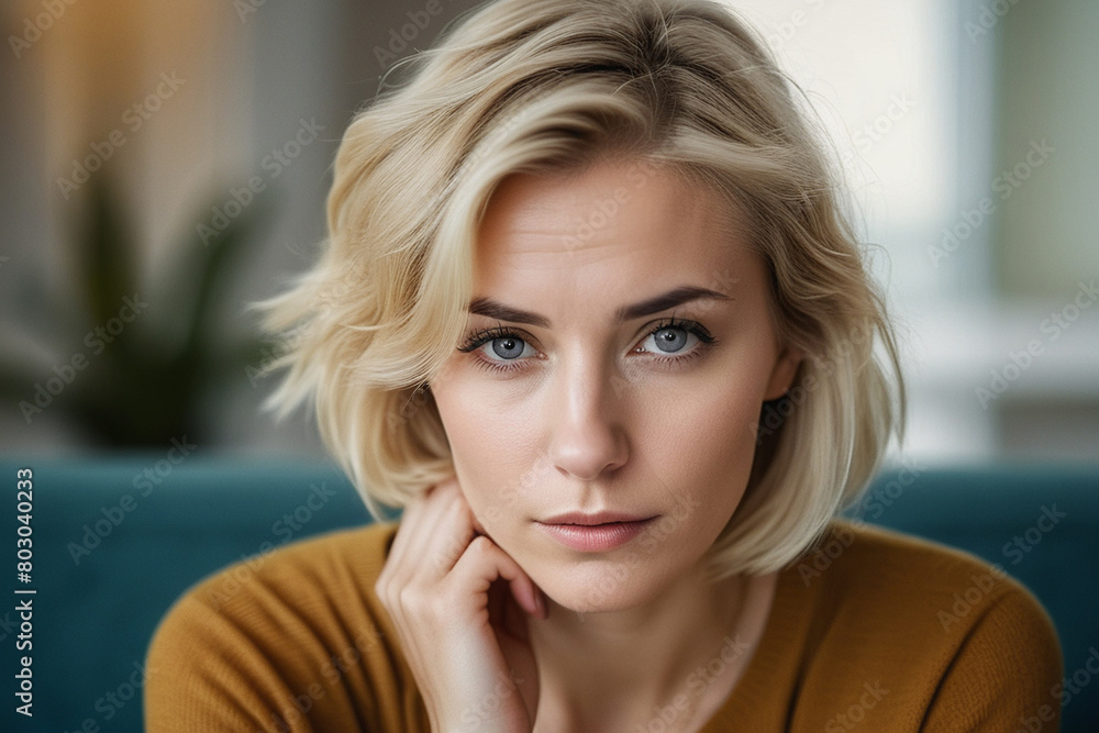 An adult woman sits in a psychotherapist's office and discusses her problem. Close-up portrait of a woman in a psychologist's office. Counseling about problem at therapy session. An adult woman sits in a psychotherapist's office and discusses her problem. Close-up portrait of a woman in a psychologist's office. Counseling about problem at therapy session.