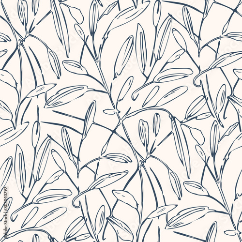 Black and white seamless pattern with flowers.  Vector