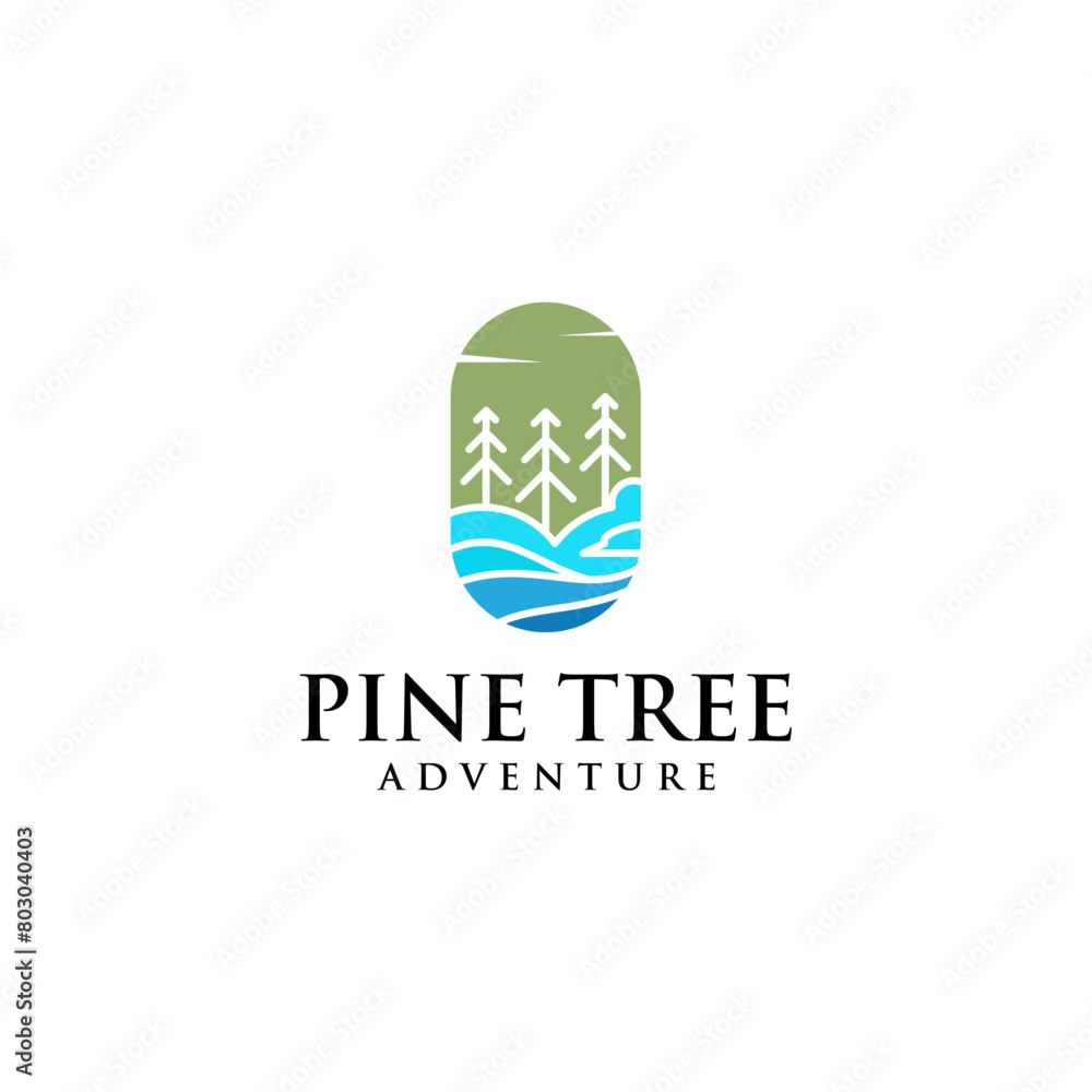 pine tree adventure by the lake very beautiful logo design vector template pine tree adventure by the lake very beautiful logo design vector template