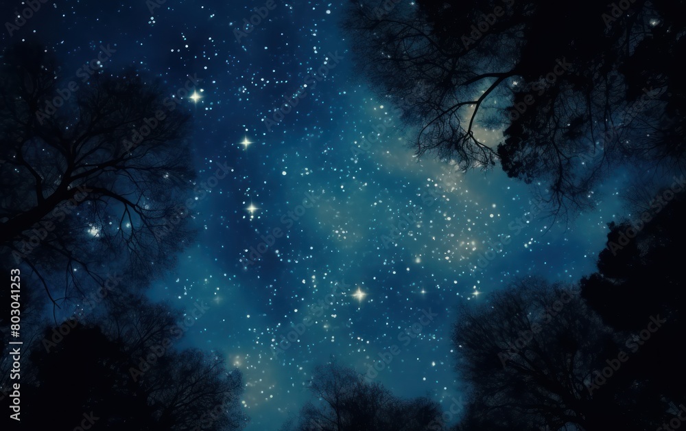Obraz premium Starry Sky Through Silhouetted Trees