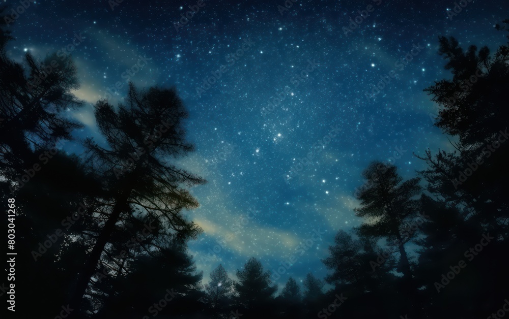 Fototapeta premium Starry Night Sky Through Forest Silhouettes