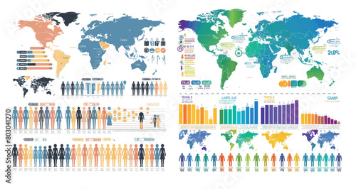 Demographic information on human population, chart bars. People population data analysis modern illustration.