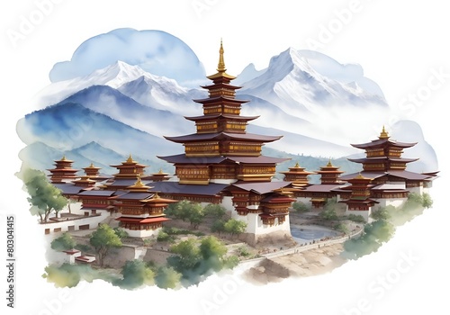 Bhutan Country Landscape Illustration Art