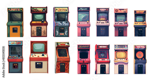 Game poster set with old gaming machines, arcade game invitation , let's play poster with old arcade machines.
