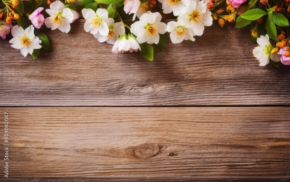 Spring Blossoms on Wooden Background