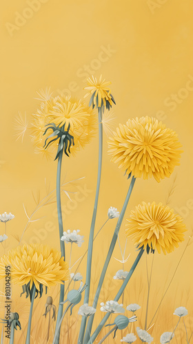yellow dandelion illustrations  spring daytime  peaceful  pastel yellows