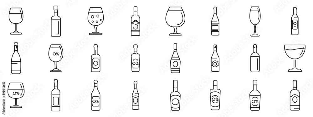 Non-alcoholic wine icons set outline vector. Summer party drink. Healthy drink Non-alcoholic wine icons set outline vector. Summer party drink. Healthy drink