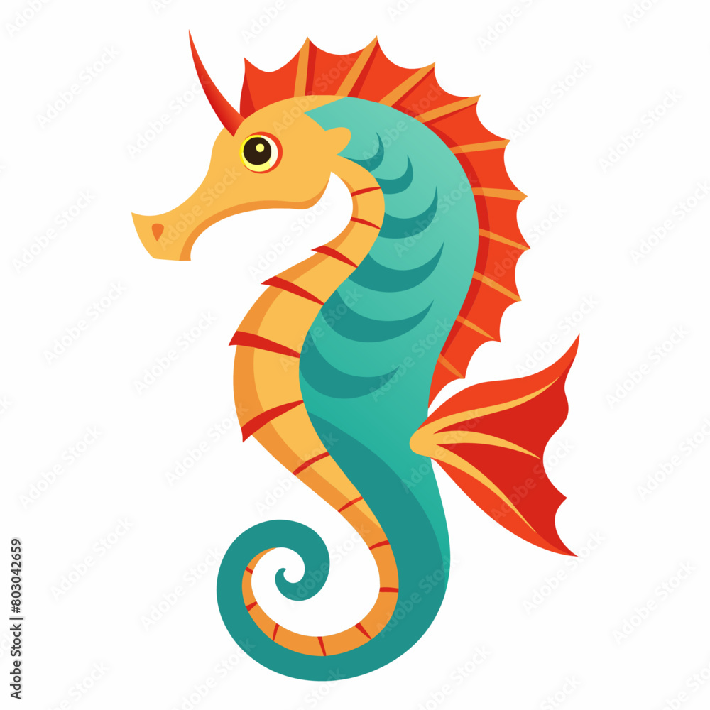 Fototapeta premium Seahorse vector illustration, solid white background (12)