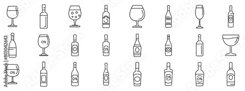 Non-alcoholic wine icons set outline vector. Summer party drink. Healthy drink